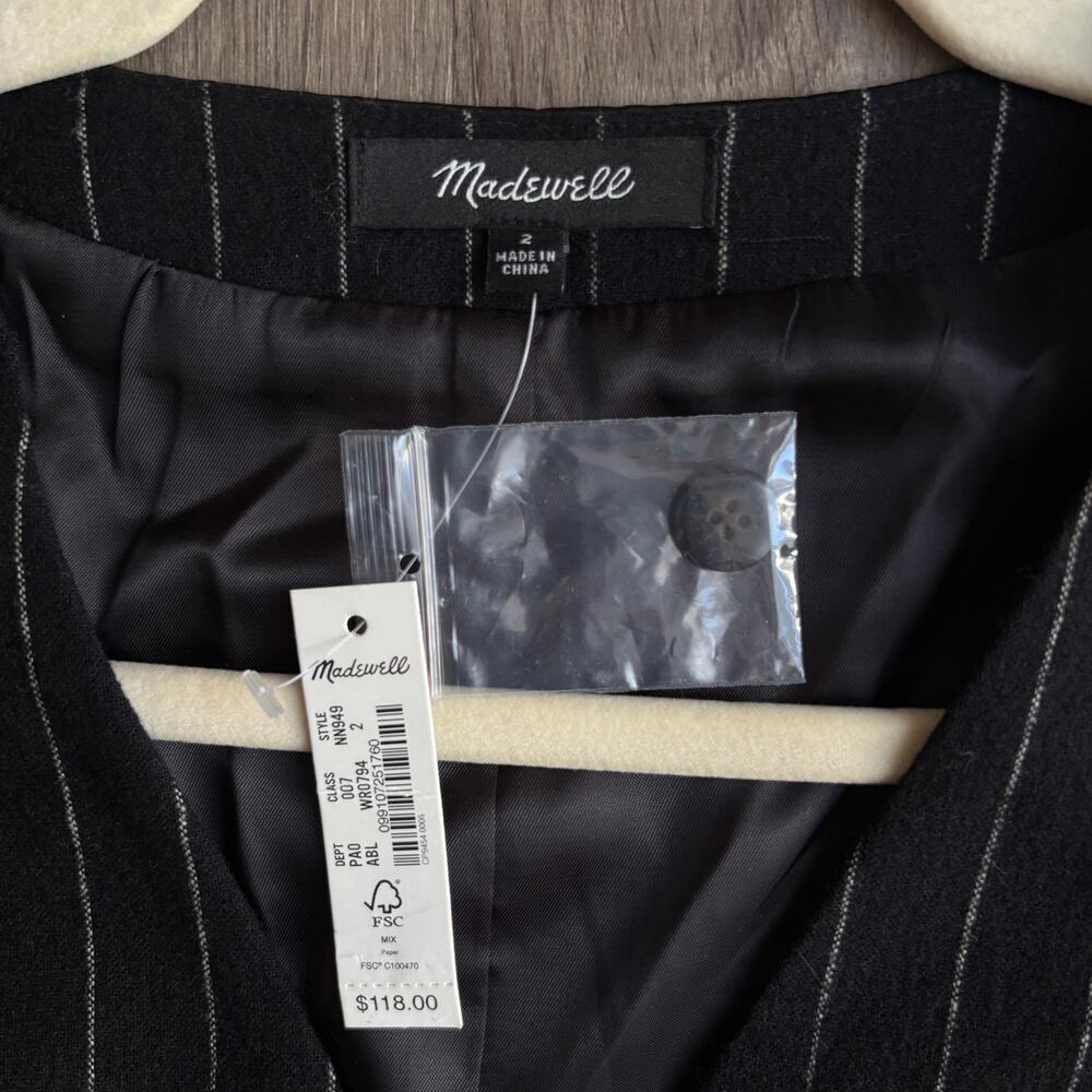 Madewell Wool Button Front Vest in Pinstripe Women's 2 - Picture 4 of 8